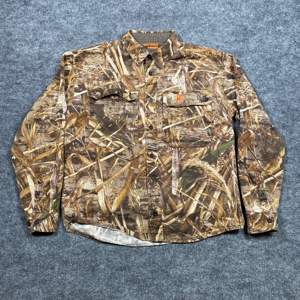 Game Winner Mens Realtree Max-5 Camo Button Down Hunting Shirt Brown Medium‎